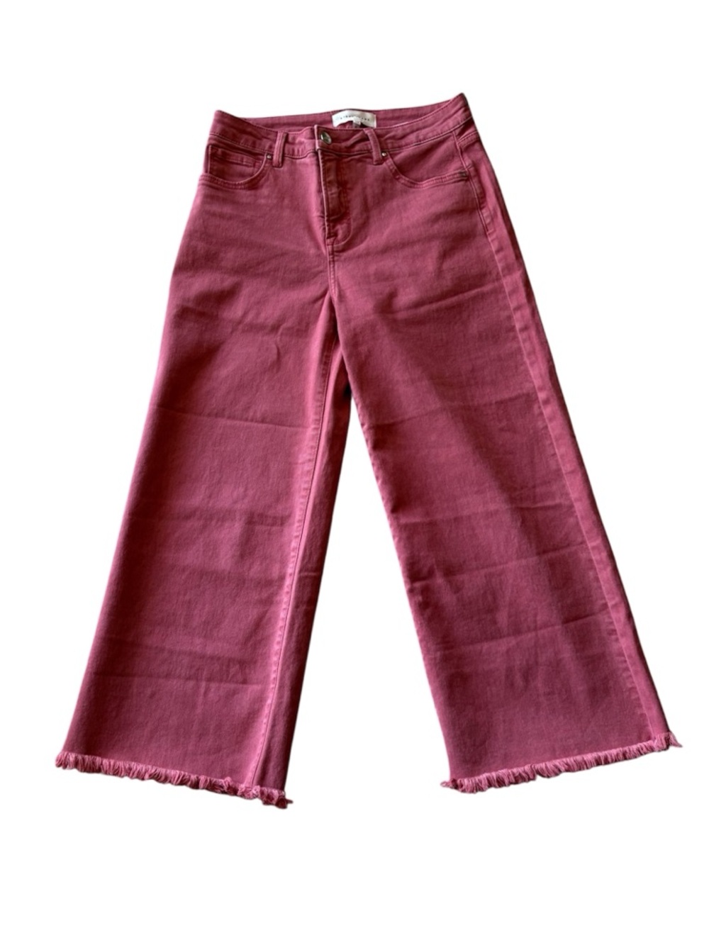 Risen Jeans High Rise Fray Wide Leg Crop Jeans Size 29 Brick